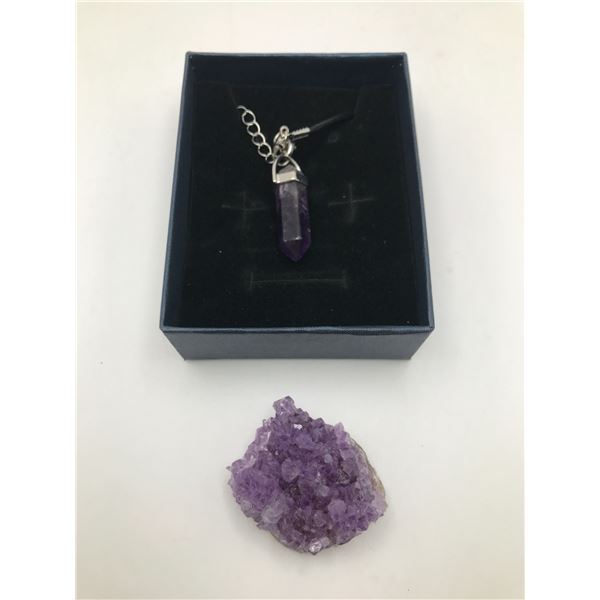 RAW AMETHYST AND AMETHYST NECKLACE LOT
