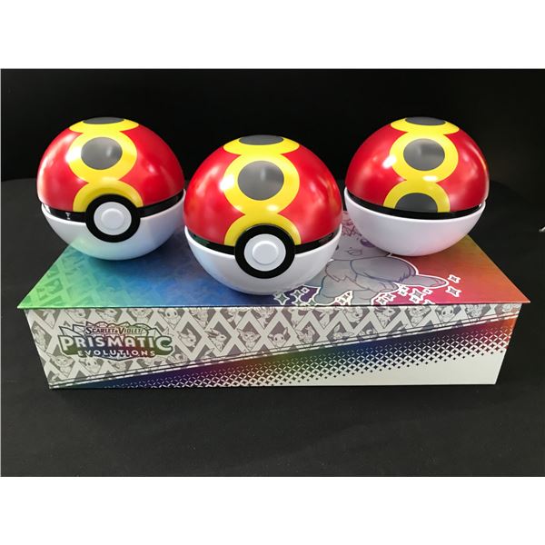 LOT OF 3 POKEMON BALLS AND PRISMATIC BOX