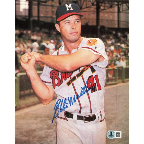 EDDIE MATTHEWS SIGNED 8X10 - BECKETT COA