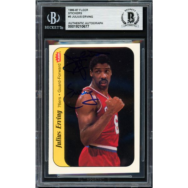 1986-87 FLEER JULIUS ERVING SIGNED TRADING CARD - BECKETT COA