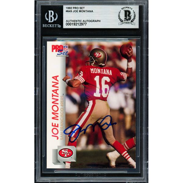1992 PRO SET JOE MONTANA SIGNED TRADING CARD - BECKETT COA