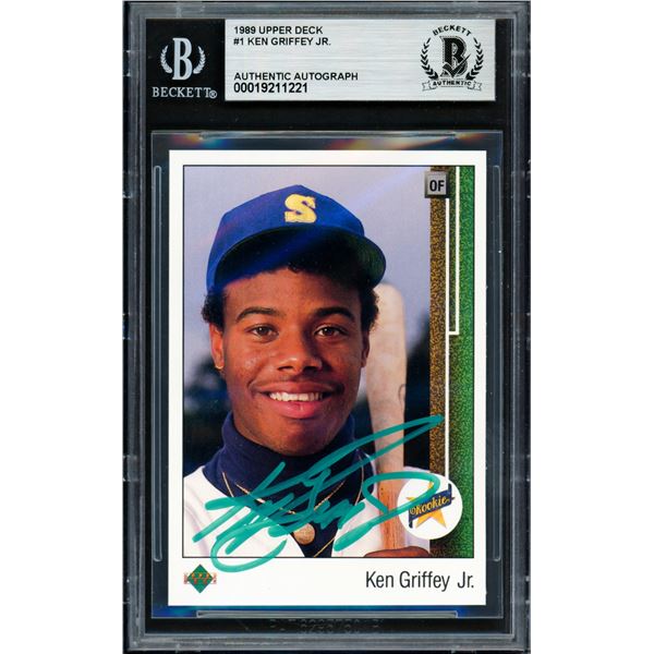 1989 UPPER DECK KEN GRIFFEY JR SIGNED TRADING CARD - BECKETT COA