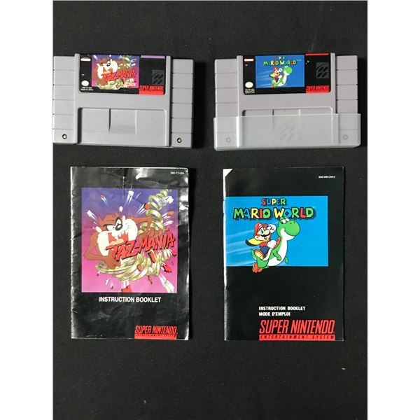 SUPER NINTENDO VIDEO GAME LOT TAZMANIA AND SUPER MARIO WITH MANUALS