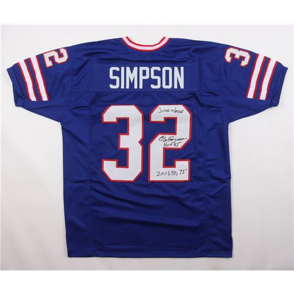 O.J SIMPSON SIGNED AND INSCRIBED FOOTBALL JERSEY - JSA COA