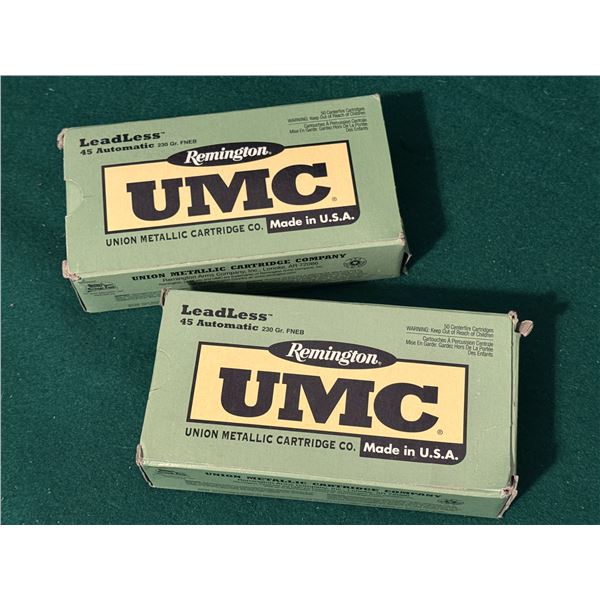 45 Automatic Remington UMC LeadLess 230 Grain Ammunition Lot