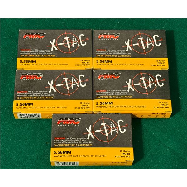5.56mm 55gr FMJ-BT PMC X-TAC Factory Ammunition -  5 boxes