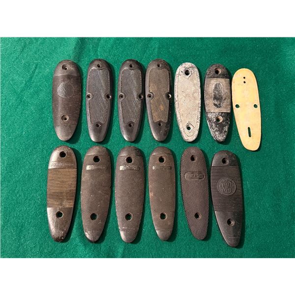 Assorted Vintage Buttplates – Remington, Ithaca-SKB, S&W & Unmarked (Lot of 12)