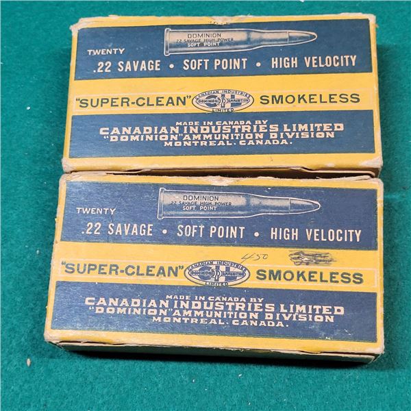 .22 Savage High Power Factory Ammo in 2 CIL Collector Boxes