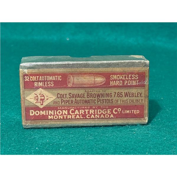 Dominion Cartridge Co. Ltd .32 Colt Automatic Rimless Cartridges Collector's Box
