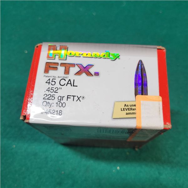 .45 Cal (.452) 225gr Hornady FTX 100 Bullets