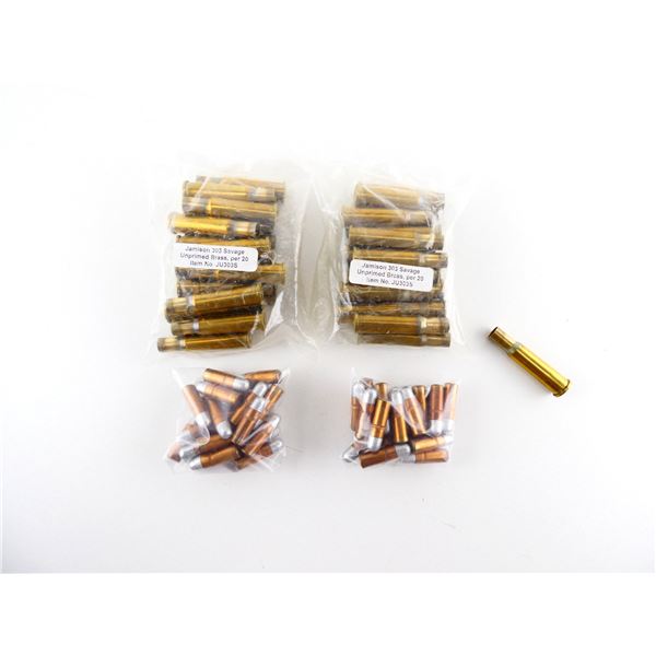 NEW NON-PRIMED JAMISON .303 SAV BRASS CASES AND BULLETS LOT