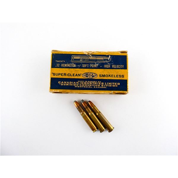 COLLECTIBLE ASSORTED DOMINION .32 REM AND .32 SPL AMMO LOT