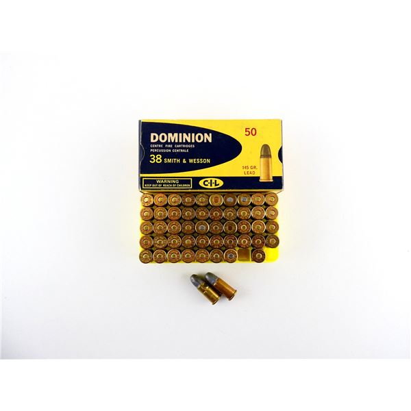 COLLECTIBLE ASSORTED DOMINION .38 SMITH & WESSON AMMO LOT