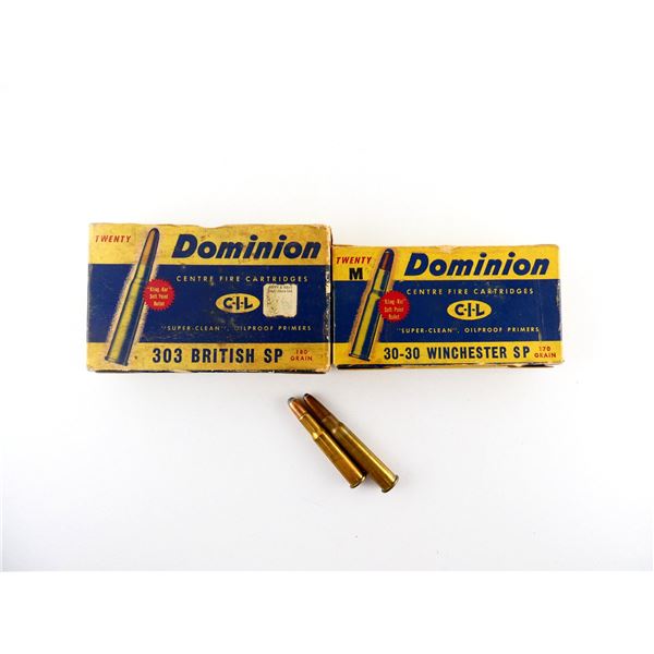 COLLECTIBLE ASSORTED DOMINION .30-30 WIN AND .303 BR AMMO LOT