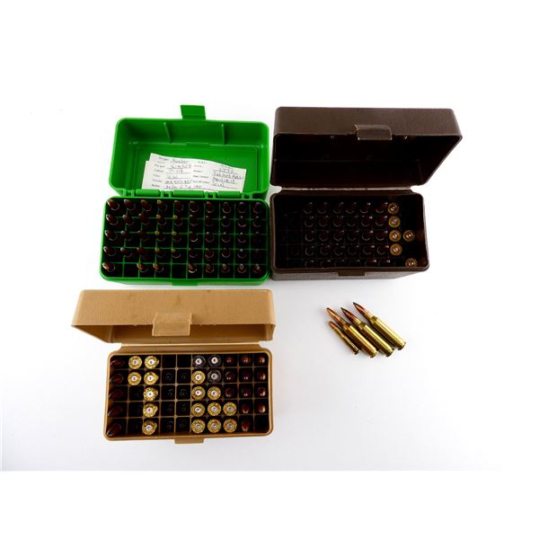 RELOADED ASSORTED 7MM-08 REM / .22 HORNET AMMO AND NON-PRIMED BRASS CASES LOT