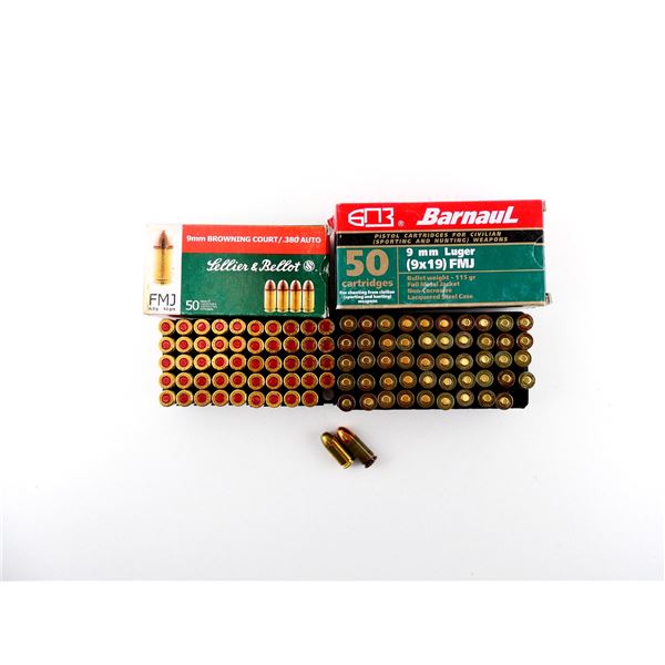 ASSORTED SELLIER & BELLOT 9MM BROWNING COURT AND BARNAUL 9MM LUGER AMMO LOT