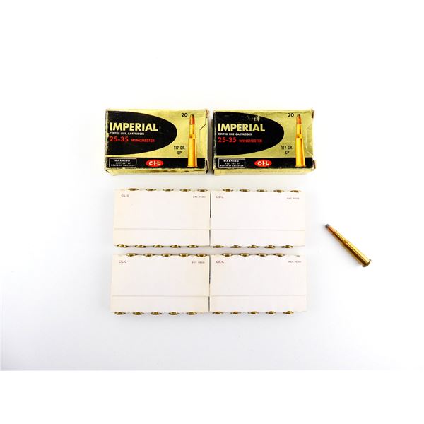 ASSORTED DOMINION .25-35 WIN AMMO AND NON-PRIMED BRASS CASES LOT