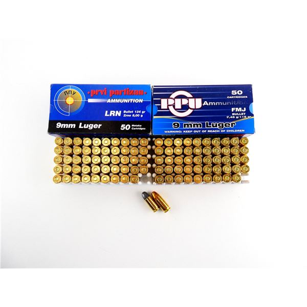 ASSORTED PPU AND PRVI PARTIZAN 9MM LUGER AMMO LOT