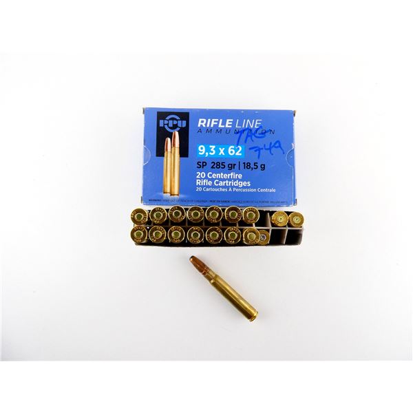 PPU 9.3X62MM AMMO AND NON-PRIMED BRASS CASES LOT