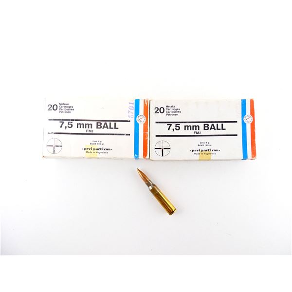PRVI PARTIZAN 7.5MM AMMO AND NON-PRIMED BRASS CASES LOT