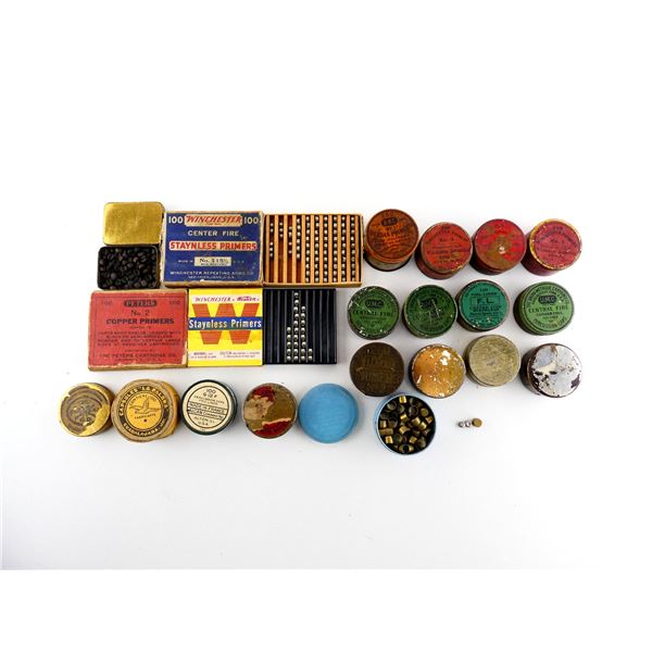 ASSORTED PERCUSSION CAPS / PRIMERS AND EMPTY TINS LOT