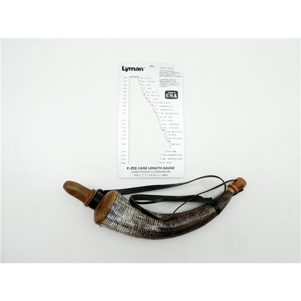 BLACK POWDER HORN AND LYMAN E-ZEE CASE LENGTH GAUGE LOT