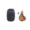 Image 1 : ANTIQUE LEATHER SHOT FLASK WITH SHOT LOT