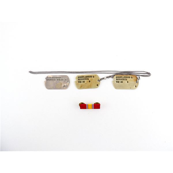WWII ERA U.S. MILITARY DOG TAGS AND U.S. MILITARY RIBBON BAR LOT