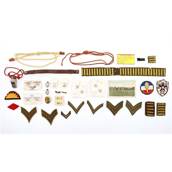 ASSORTED WWI / WWII U.S. MILITARY BADGES, LANYARDS, ETC. LOT