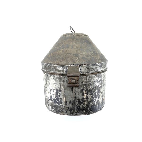 EARLY 1900'S NAMED UNKNOWN MILITARY HEAD WEAR STORAGE TIN