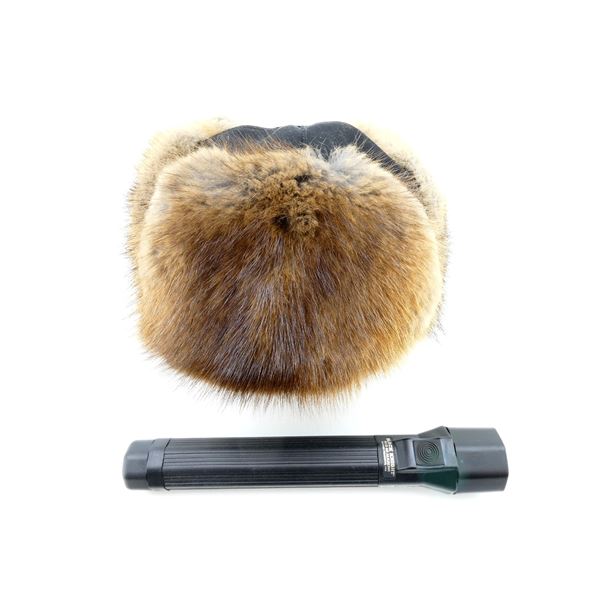 CANADIAN MILITARY MUSKRAT FUR HAT WITH PELICAN FLASHLIGHT LOT