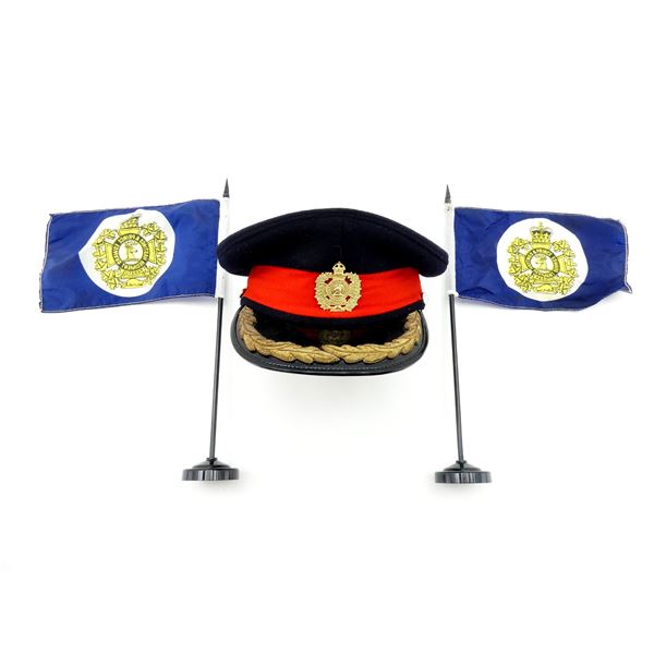 CANADIAN MILITARY PEAKED CAP AND DESK FLAGS LOT