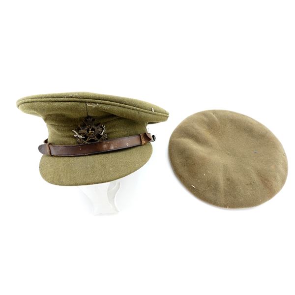 WWII ERA BRITISH PEAKED CAP AND BERET LOT