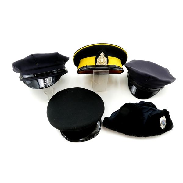 ASSORTED RCMP / REPRODUCTION POLICE STYLE PEAKED CAP LOT