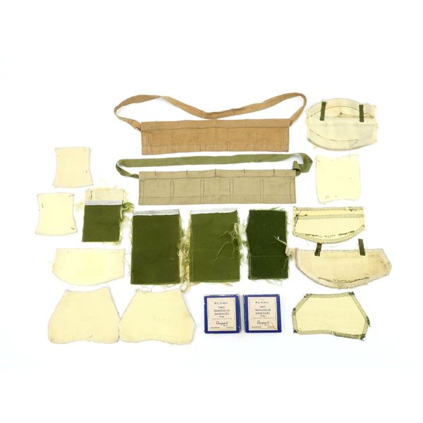 ASSORTED MILITARY BANDAGES, .303 BANDOLIERS, ETC. LOT