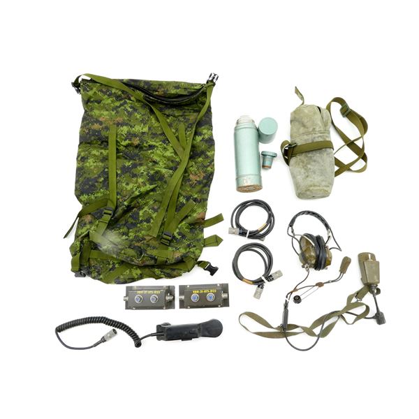 ASSORTED CANADIAN MILITARY RADIO PARTS, HEAD SET AND ACCESSORIES LOT