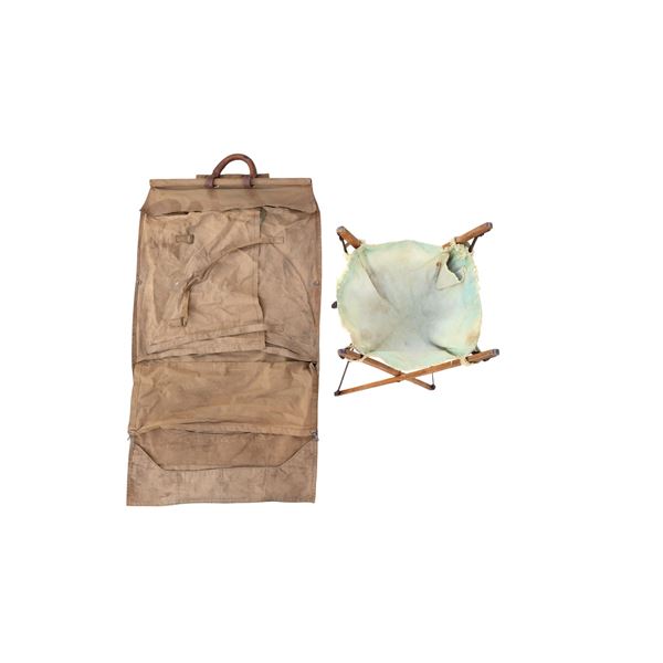 WWI / WWII BRITISH MILITARY CLOTHING VALISE AND FOLDING WASH BASIN LOT