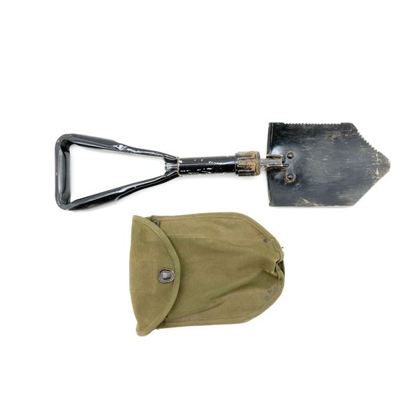 UNKNOWN MILITARY STYLE FOLDING SHOVEL WITH CANADIAN MILITARY COVER