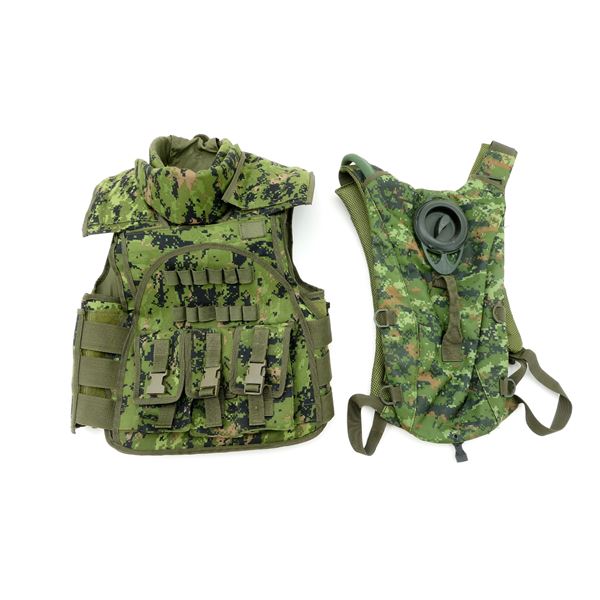 CANADIAN MILITARY STYLE CADPAT TACTICAL VEST AND HYDRATION PACK LOT
