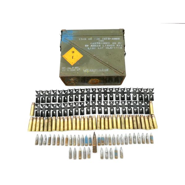 CANADIAN / U.S. MILITARY 20MM BRASS CASINGS, PROJECTILES, LINKS AND AMMO TIN LOT