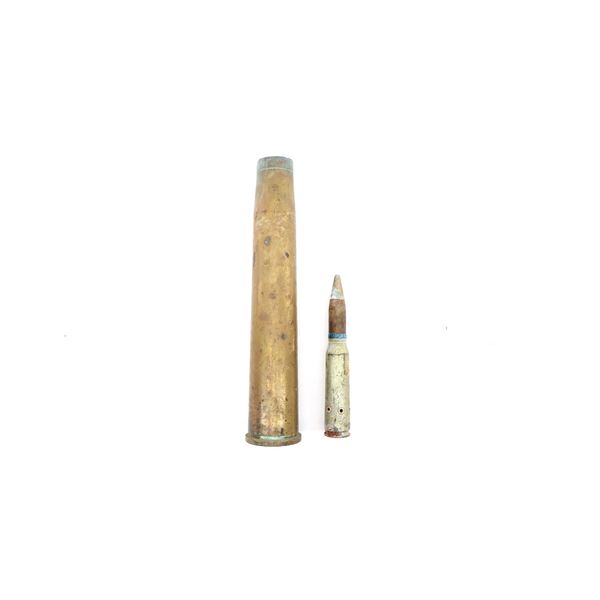 ASSORTED MILITARY 20MM CANNON ROUND AND 40MM BRASS CASING INERT LOT