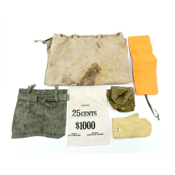 ASSORTED MILITARY POUCH, TOOL ROLL, SIGNAL PANEL, ETC. LOT