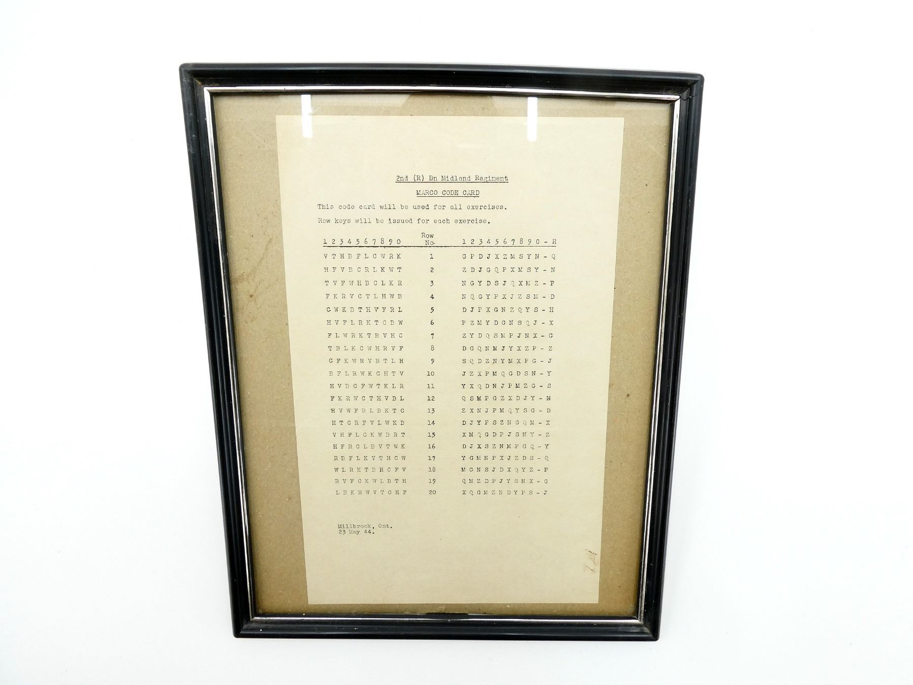 Marco Code FRAMED WWII CANADIAN MARCO CODE CARD