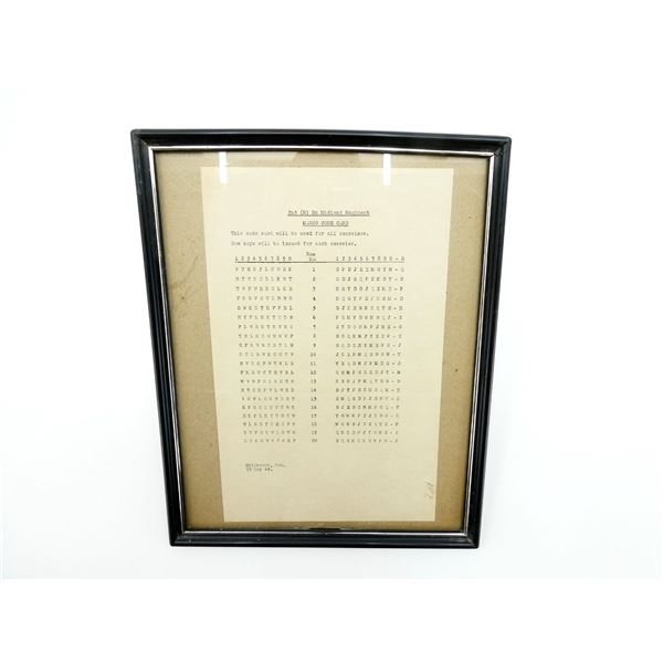 FRAMED WWII CANADIAN MARCO CODE CARD