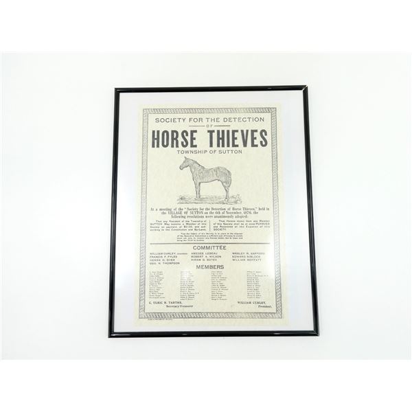 "SOCIETY FOR THE DETECTION OF HORSE THIEVES" FRAMED POSTER