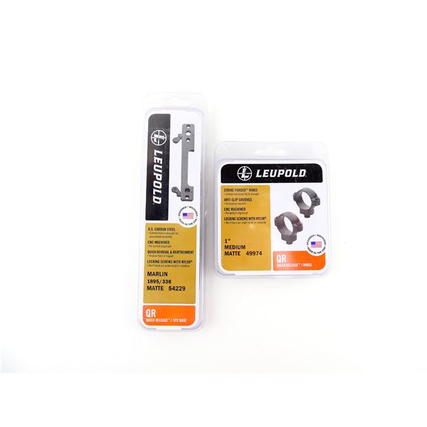 LEUPOLD MARLIN 1895/336 QUICK RELEASE BASE AND 1" MEDIUM RINGS LOT