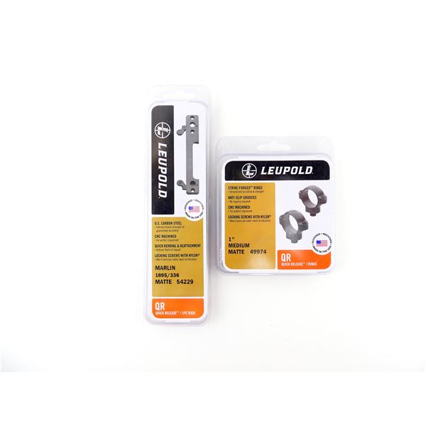 LEUPOLD MARLIN 1895/336 QUICK RELEASE BASE AND 1" MEDIUM RINGS LOT