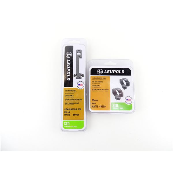 LEUPOLD REMINGTON 700 RIGHT-HAND LONG ACTION STANDARD BASE AND 30MM HIGH RINGS LOT