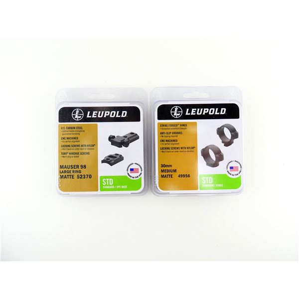 LEUPOLD MAUSER 98 LARGE RING STANDARD 2-PIECE BASE AND 30MM MEDIUM RINGS LOT