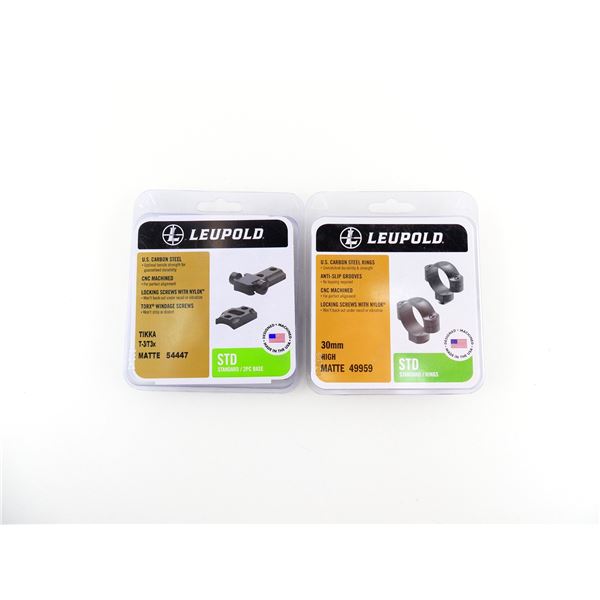 LEUPOLD TIKKA T-3/T3X STANDARD 2-PIECE BASE AND 30MM HIGH RINGS LOT